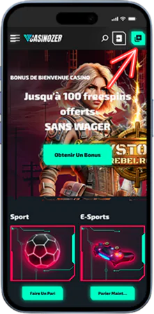 Bouton Casinozer connexion en haut de la page